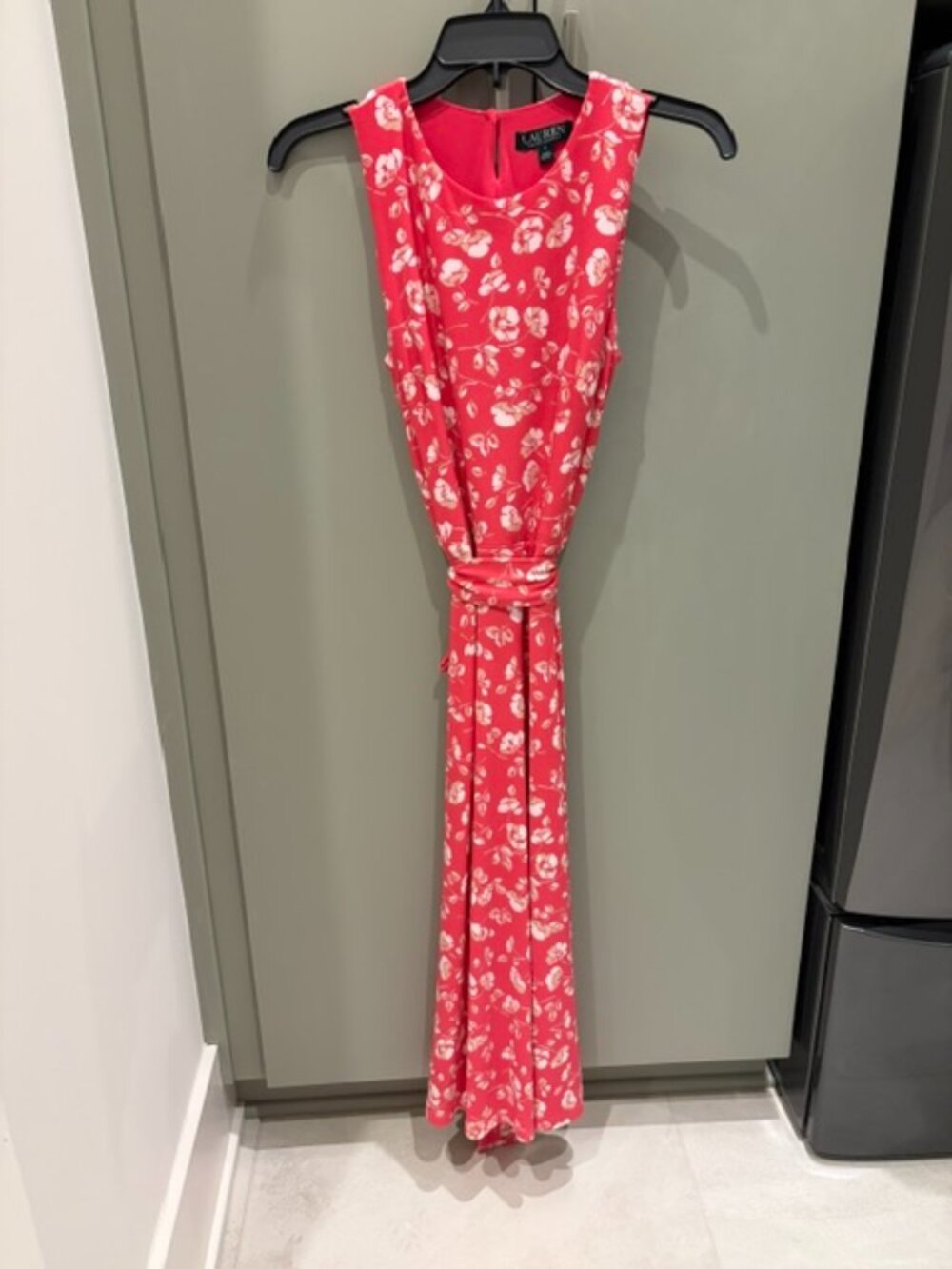 Lauren Ralph Lauren Midi Dress Size 6 Pink White Floral w/belt Like New